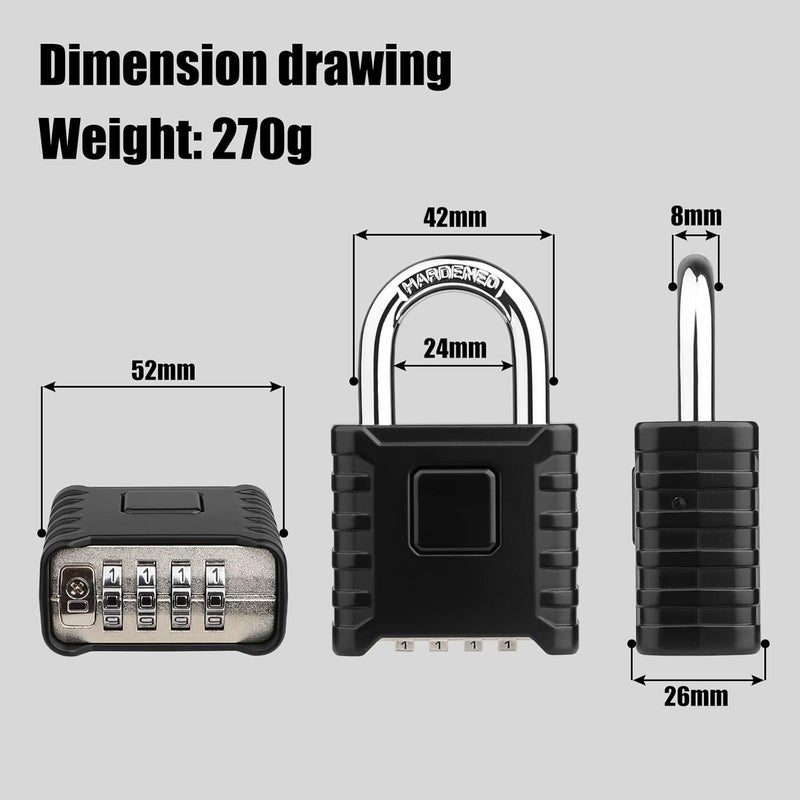 Diyife 2 Pack Heavy Duty Combination Padlock [One-Touch Unlock], Large Outdoor Weatherproof Padlock, High Security, Design of Hidden Password Suitable for Locker, Home, School, Garage (Black+Silver) - Image 2